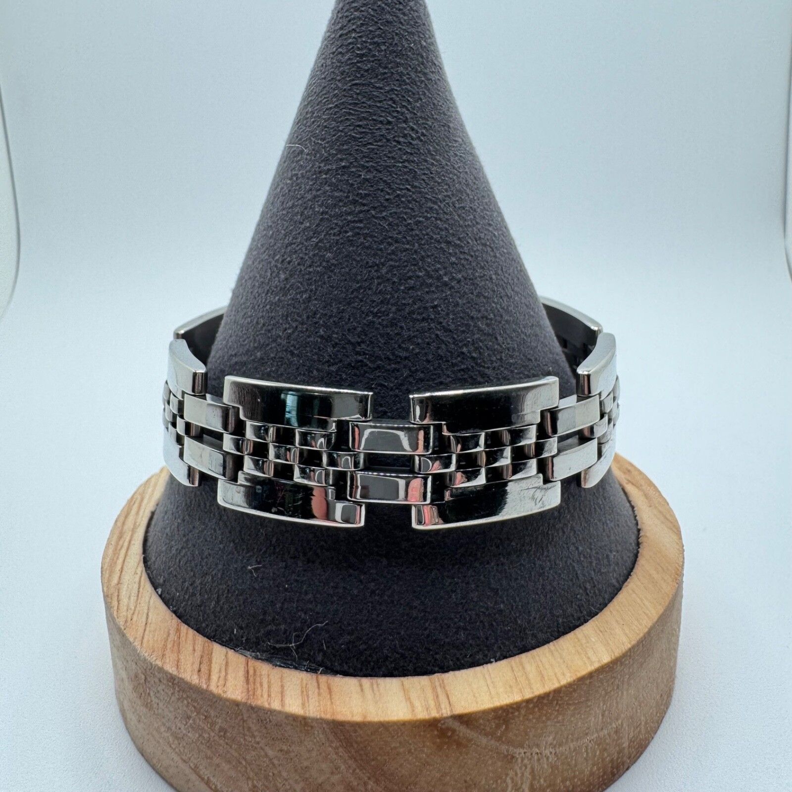 Stainless Steel Woven Link Bracelet Mens Silver Tone
